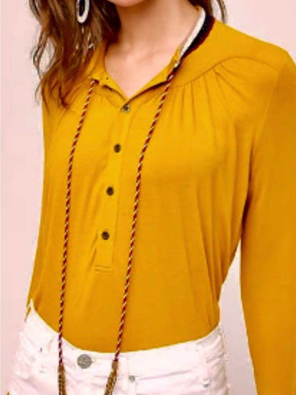 Akemi + Kin x Anthrolopologie EUC Goldie tassel long-sleeved flowy top